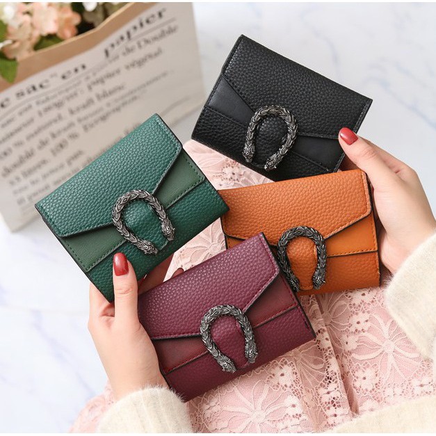 Dompet Lipat Kulit Wanita Import Women Wallet Mini Leather Solid Color