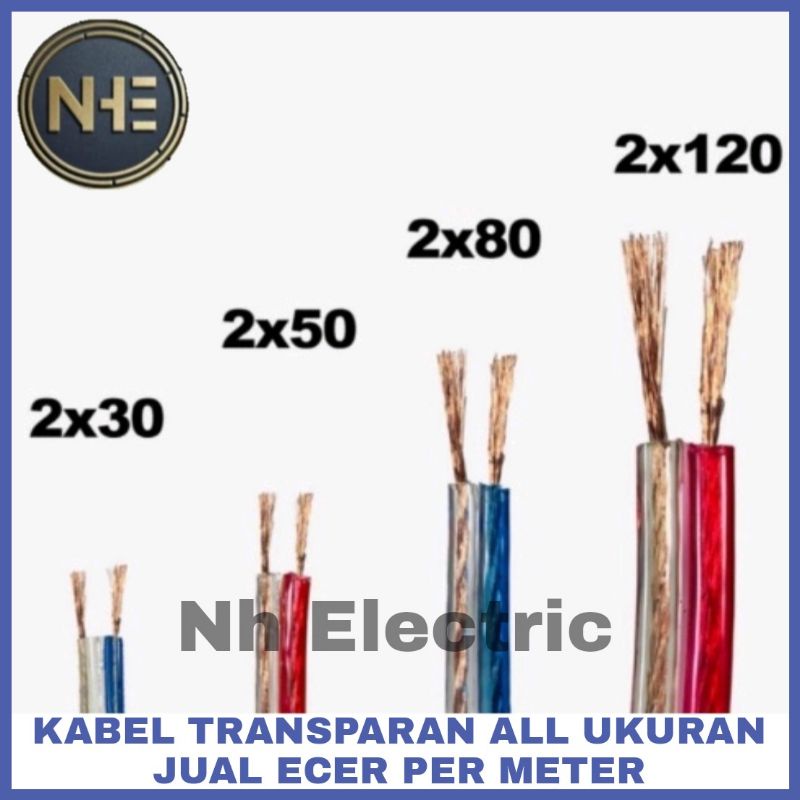 Kabel Listrik Transparan 2x30, 2x50, 2x80 Dan 2x120 Kent's/Tadacom - Kabel Trans Audio Serabut 2x30/2x50/2x80/2x120 (Harga Per Meter) Tadacom/Kent's