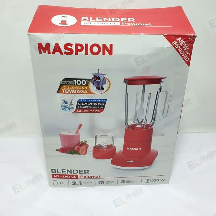 MASPION Blender Kaca 1 Liter With Dry Mill - 2in1 2 Tabung MT 1262 GL - Garansi Resmi 1 Tahun