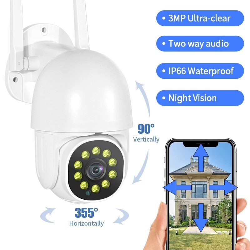 NA - IP CAMERA CCTV OUTDOOR 360 PTZ INFRARED WATERPROOF 1080P Q10A