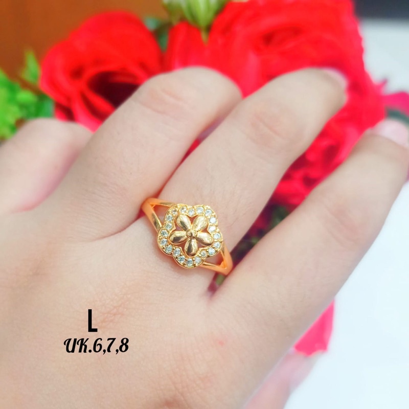 Cincin TITAMIUM bunga permata,Dewasa tidak karat gold&amp;silver( *COD* )