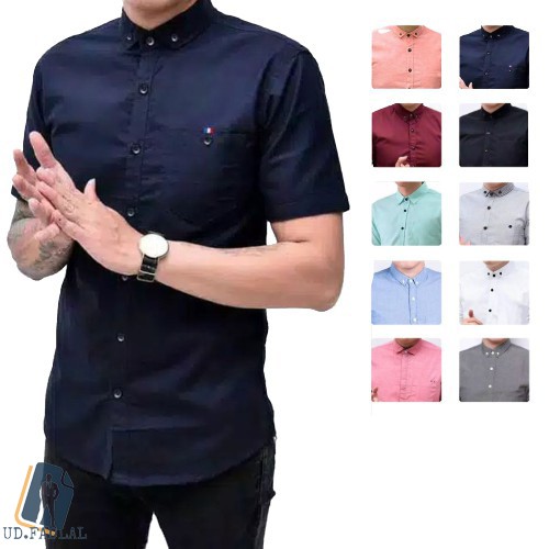 KEMEJA POLOS PRIA CASUAL KASUAL Pendek Baju Slimfit hem Panjang Maroon Putih Hitam Navy Abu muda abu