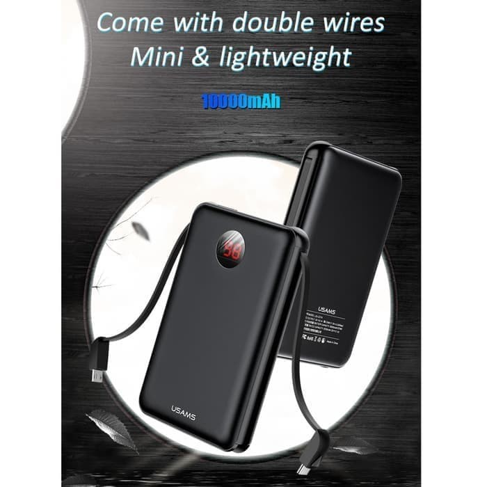 USAMS PB13 Mini Digital Powerbank 10000mAh with Cable