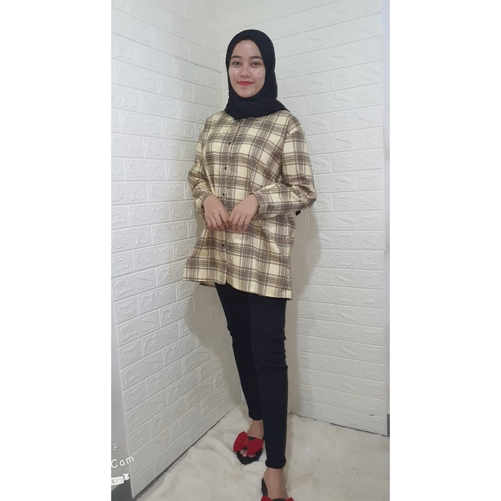 RILLO - KEMEJA TUNIK JUMBO WANITA KATUN MOTIF KOTAK