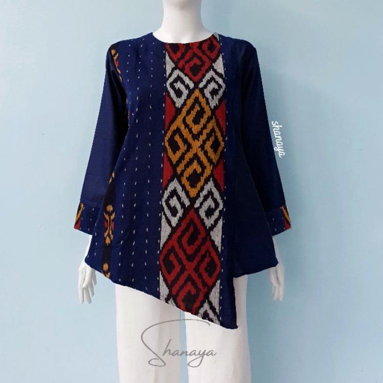 [KO1167] Shanaya Baju Batik Wanita Blus Marun Navy Tenun Belakang Toyobo Batik Kerja Batik Kuliah Re