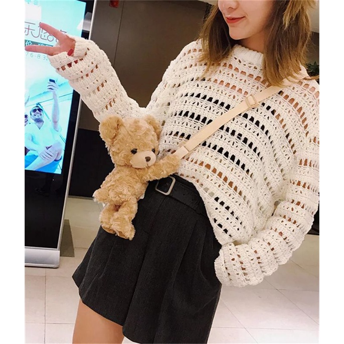 Tas beruang tedy bear bulu lucu imut gemoy Ransel Wanita Baru Boneka Mewah Ransel Kasual Tas Kepribadian Kartun Beruang Tas B2305