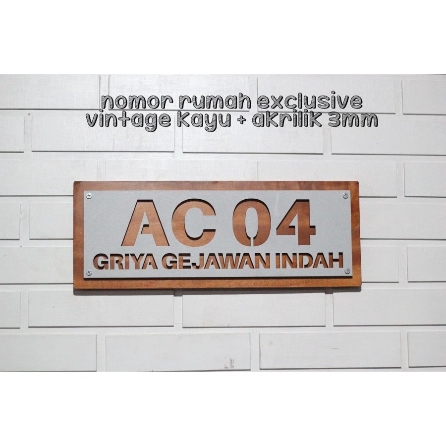 Nomor Rumah Vintage Kayu Acrylic Exclusive Vintage Wood/ Hiasan Dinding Akrilik