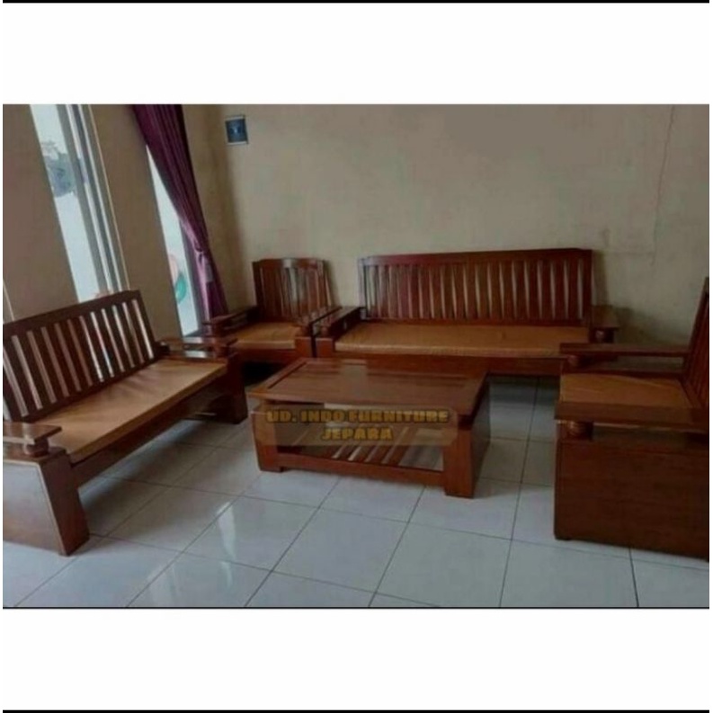 meja kursi tamu untuk ruangan besar + busa/ sofa kayu jati