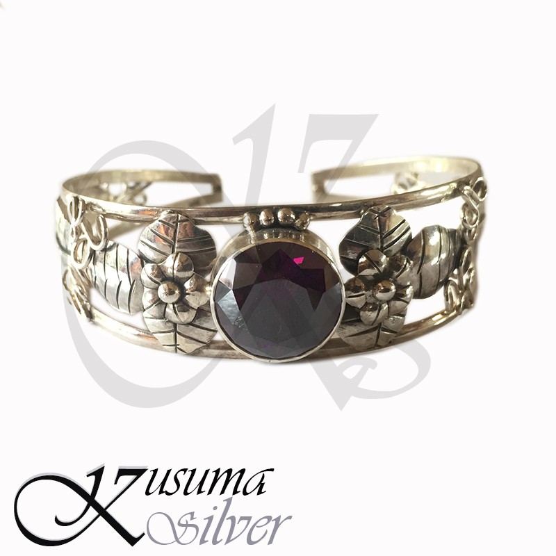 Gelang Bracelet Perak Silver Lebar Cuff Bali Unik Simple Ukir Daun Ungu Asli 925