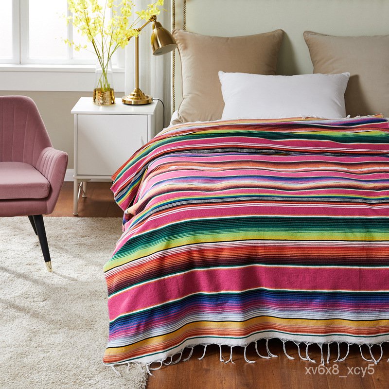 Boho Ethnic Style Beach Blanket Beach Towel Tassels Throw Rug Mexican Style Blankets Picnic Blanket