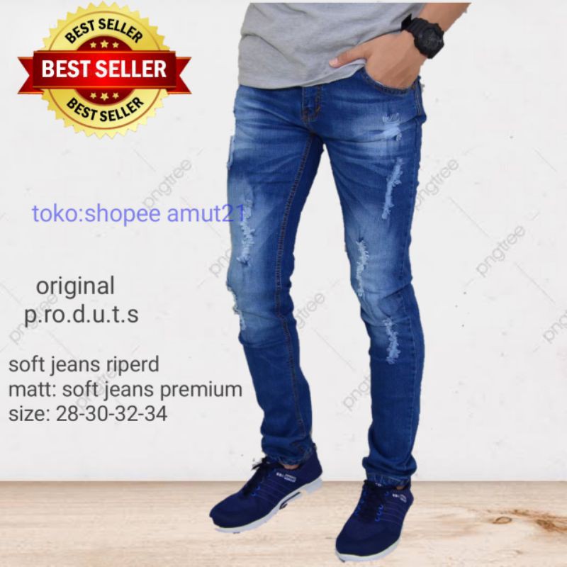  Celana  jeans  pria sobek lutut  robek  ripped destroy premium 