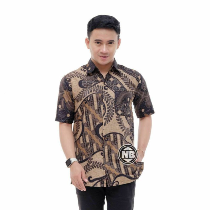 MURAH BATIK KEMEJA HEM PRIA MOTIF KEMBANG GEDE HITAM KEMEJA SERAGAM