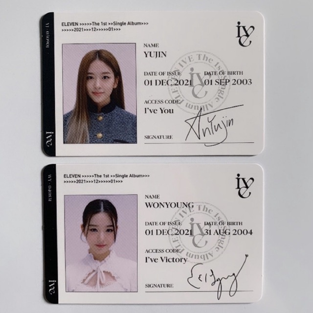 IVE ELEVEN YUJIN, WONYOUNG ID CARD PHOTOCARD