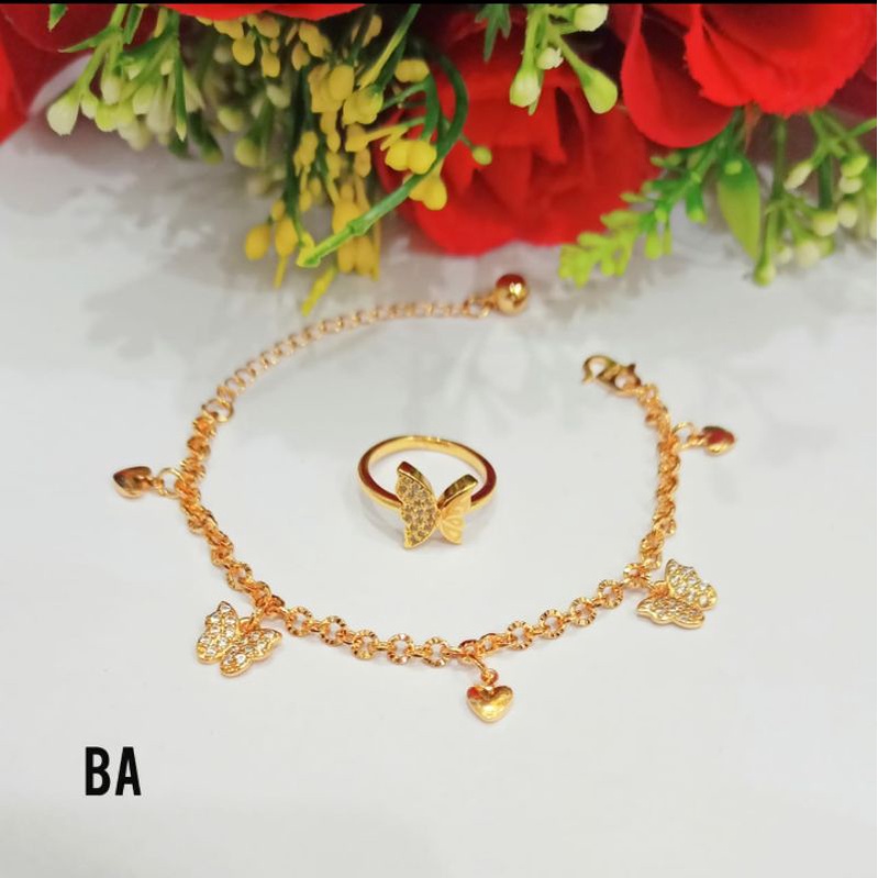 Gelang Rantai Nori Dewasa Jurai mata FREE cincin bermacam motif perhiasan wanita terkini(COD)