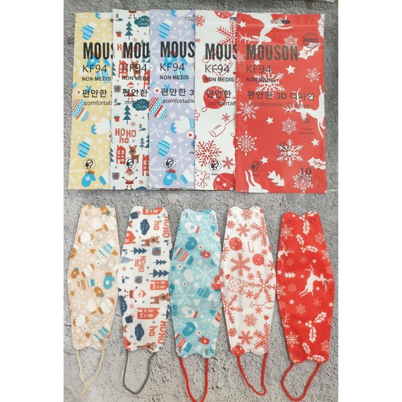 Masker MOUSON KF94 4 ply Christmas Edition Marble Natal isi 10 pcs