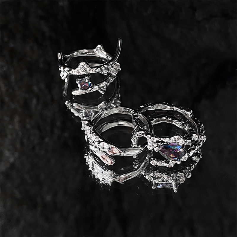 3pcs / Set Cincin Silver Model Terbuka Desain Ranting Hias Kristal Untuk Wanita