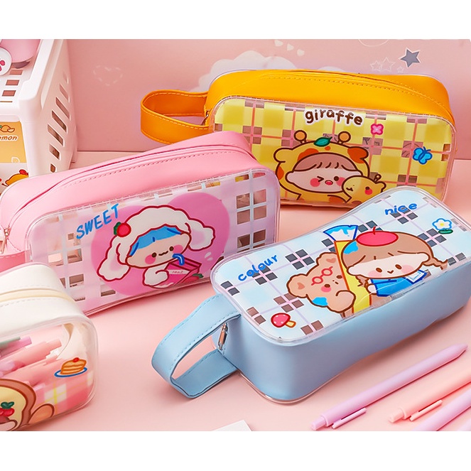 Tempat Pensil JUMBO KARTUN Anak Perempuan KOSTUM / Tepak Tempat Alat Tulis Besar Polos Gambar Cewek Lucu Imut