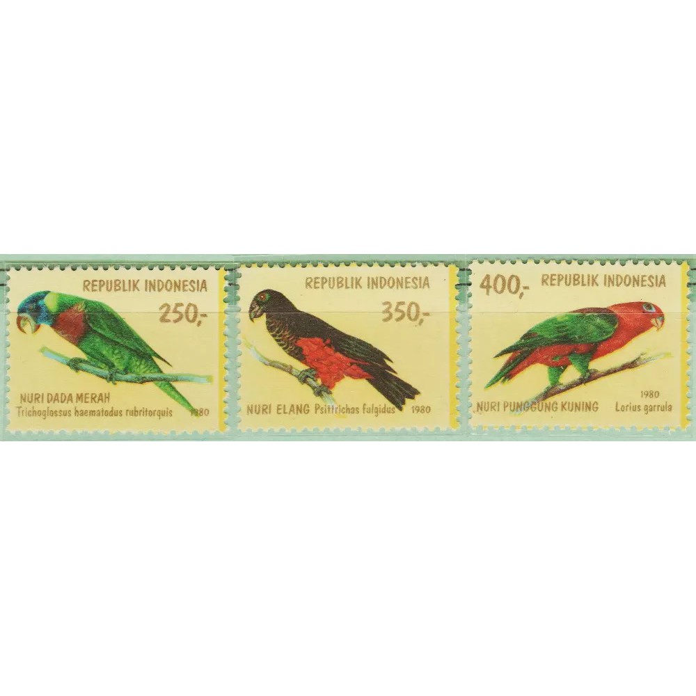 

Perangko Filateli #N23 - Indonesia MNH 3v 25.11.1980 Parrots (From Souvenir Sheet)