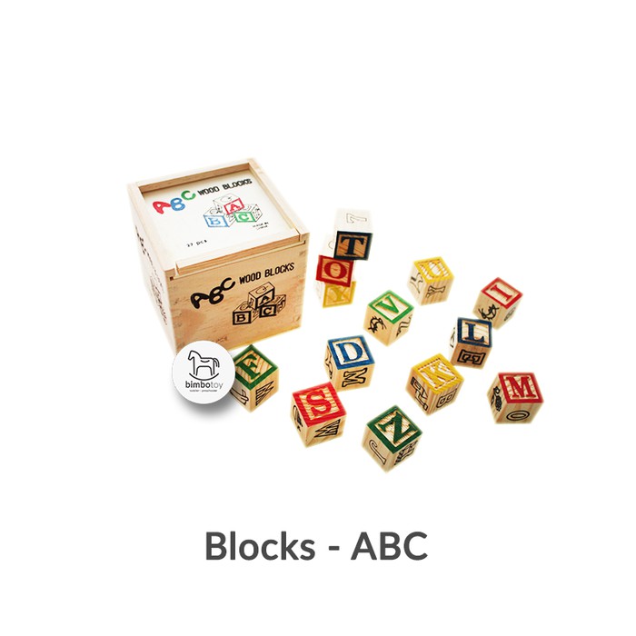 Bimbozone - Mainan Kayu Edukasi Anak Balok Huruf - ABC Blocks
