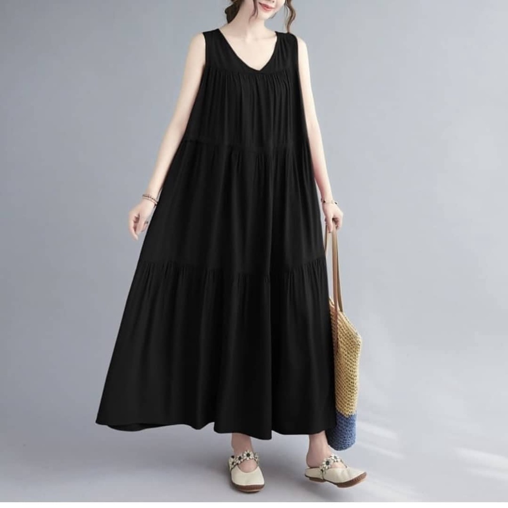 Inner Dress / Inner Dress Tanpa lengan Bhan Katun Rayon / Long Dress Tanpa Lengan / Maxi Dress Flare