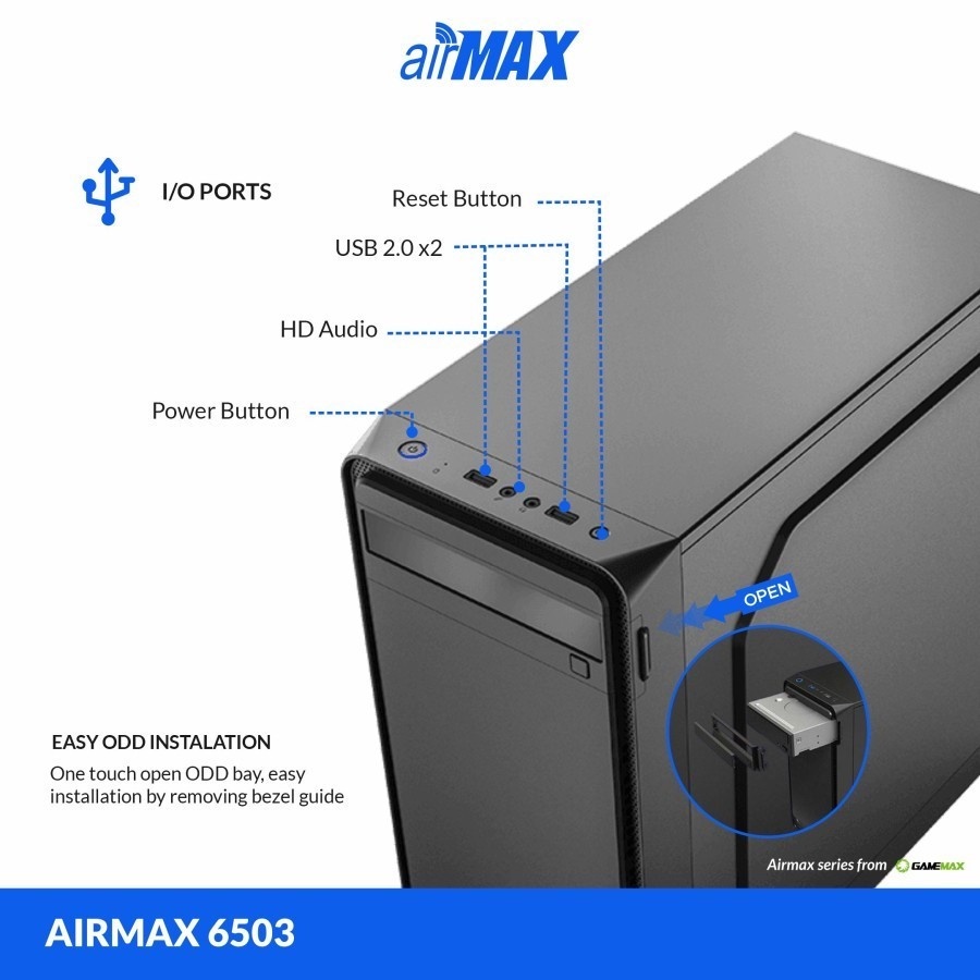 Casing Gamemax Airmax 6503 Micro-ATX PC Case Include PSU 500W