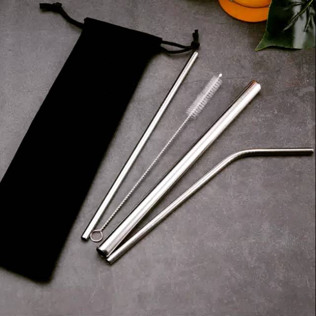 SEDOTAN MINUMAN 1 SET / 5 IN 1 STRAW STAINLESS / PIPET STAINLESS