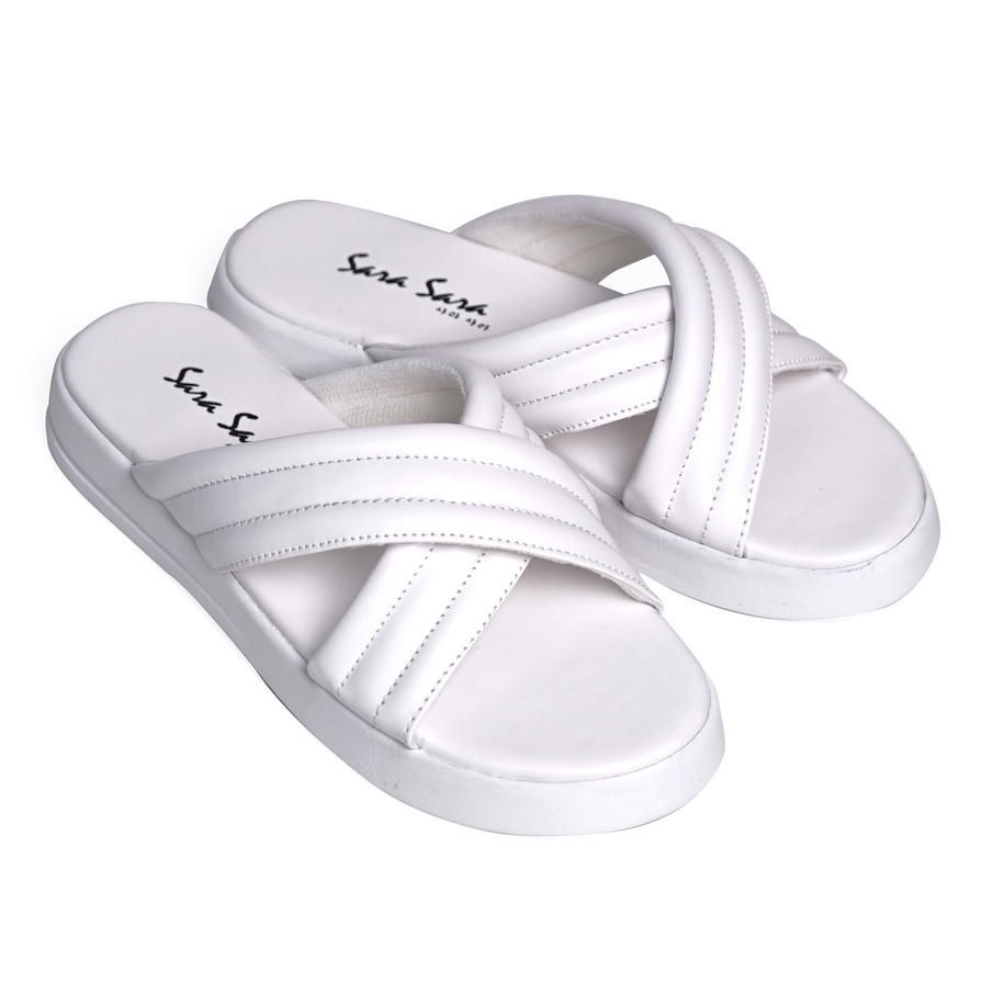 SARASARA YUK - Sandal Wanita Alas Sol Tebal Tinggi SARA SARA DORA Sendal Cewek Platform Wedges Kondangan Hak 2cm Model Silang 2 Size 36 37 38 39 40 Jalan Casual Santai Rumah Slop Warna White Putih Selop Original Kekinian Terbaru Shoes Mall Official Store