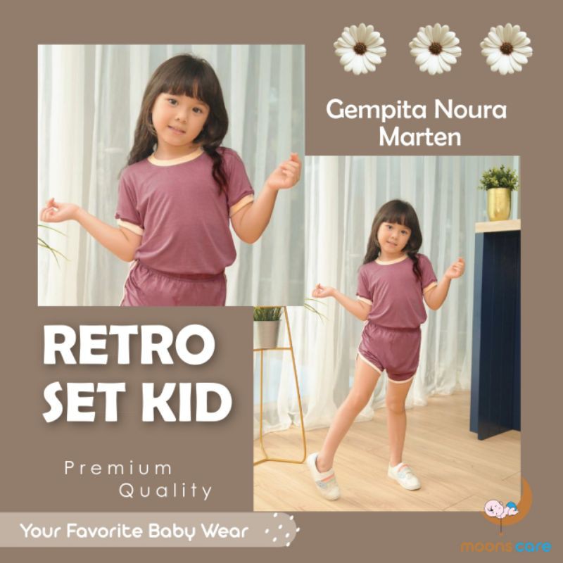 RETRO SET KID COTTON CANDY, STELAN PENDEK CEWE, SETELAN ANAK, SETELAN SANTAI, SETELAN MOONS