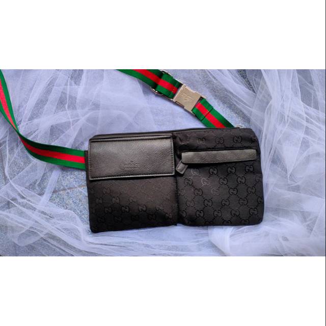 GUCCI BEIGE  BELT BAG BLACK GG CANVAS SHEERY BILLIE EILISH ORI