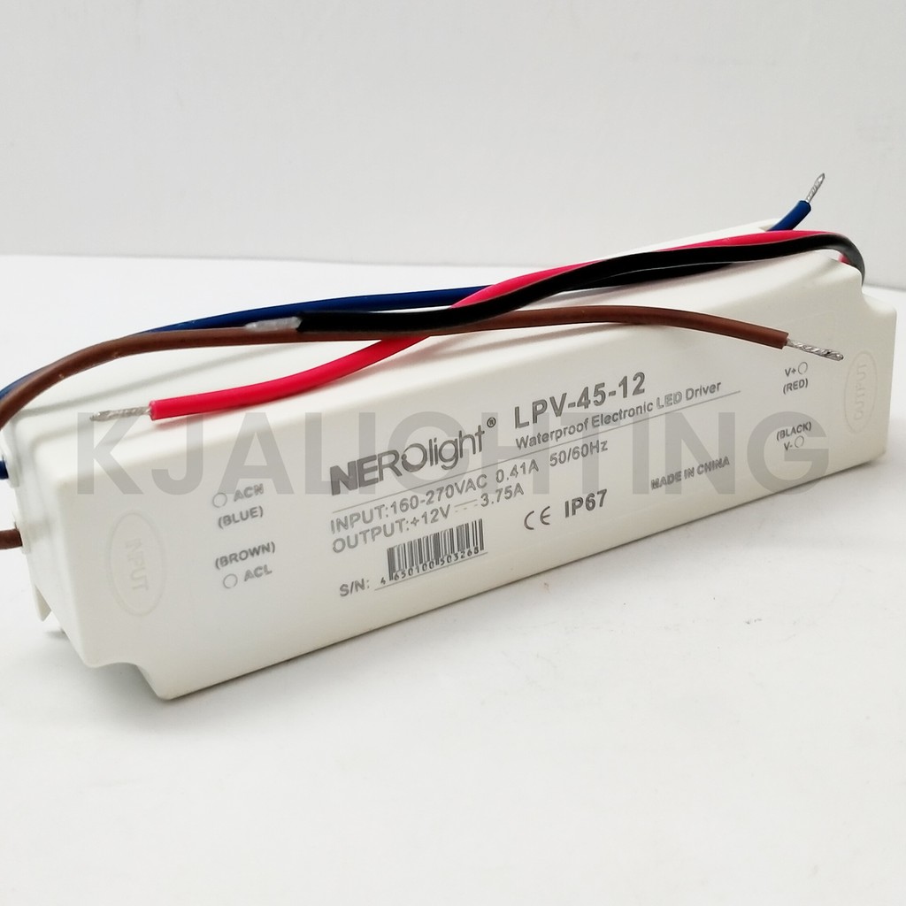 NERO WATERPROOF POWER SUPPLY LED STRP 45W 3.75A IP67