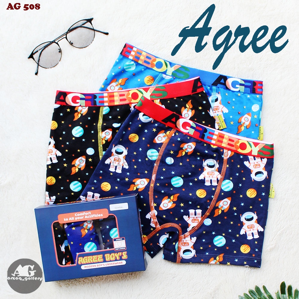 3pcs - Boxer Agree / Boxer Anak / Celana Dalam Anak / Agree Boys / Celana Boxer  / AG 508 / Agree Kids / Cd / Celana Dalam