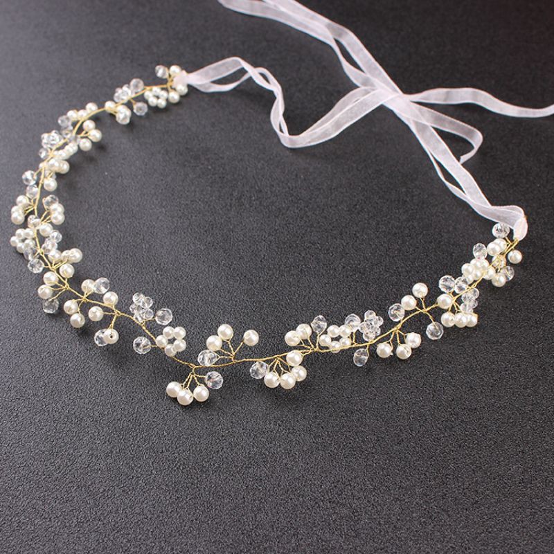 Tiara Rambut Mutiara Crystal Heapiece Warna Sesuai Foto - Maja Accesoris