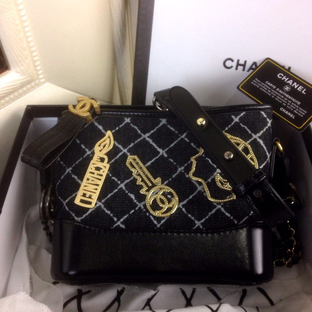 CHANEL Gabrielle Embellished Gold Metal Fabric Small Hobo Bag SS18   #CH001 VL