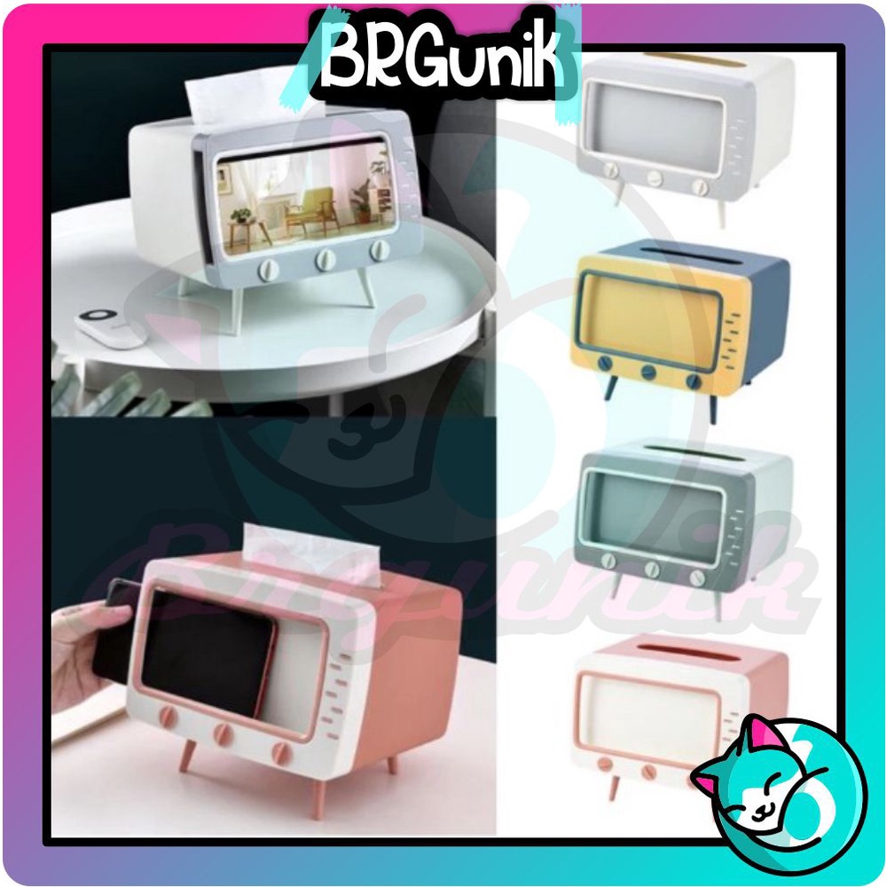 BRGUNIK Kotak Tissue Box Organizer Bentuk TV Tempat Tisu + Stand Phone Holder / Home Office Dekor R276