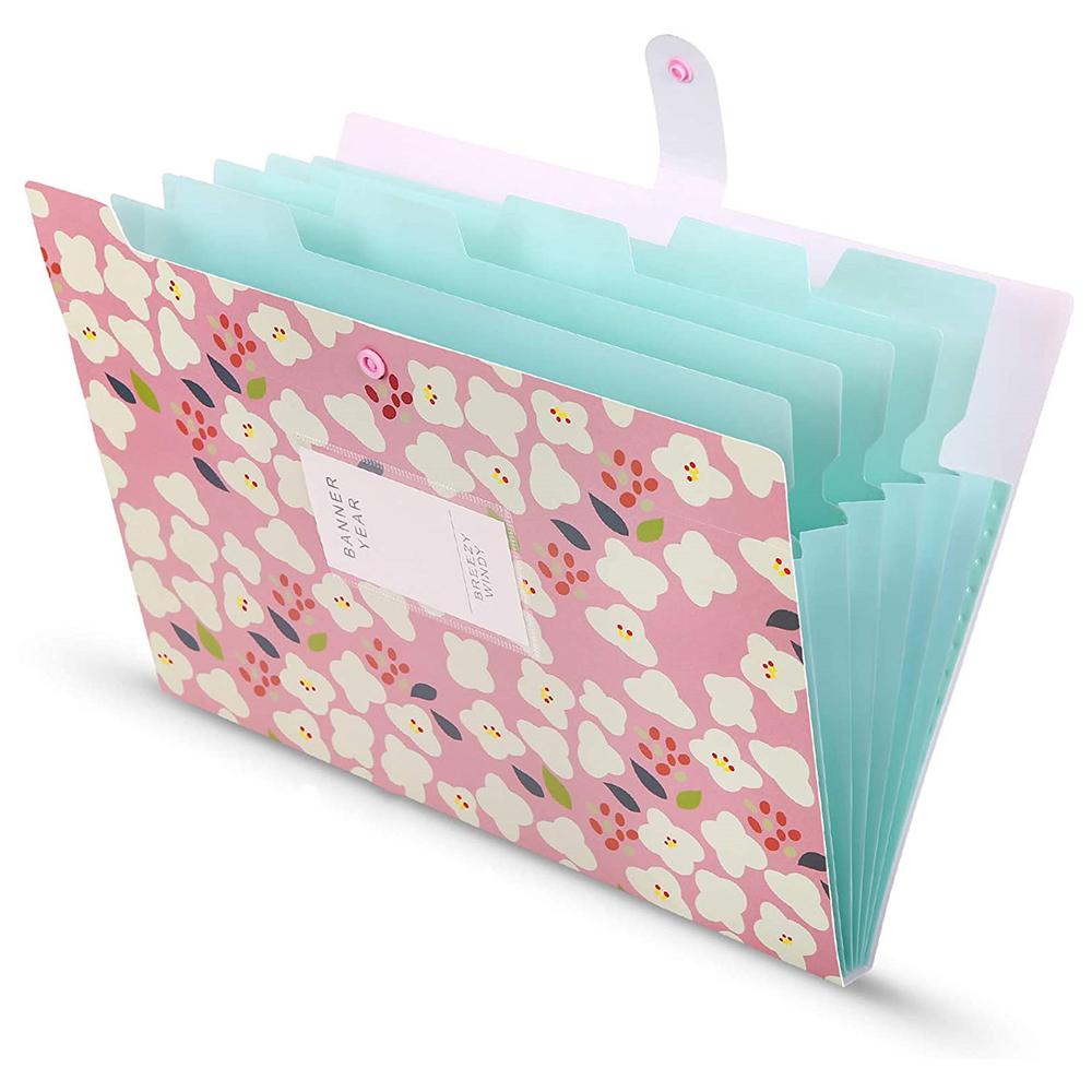 [Elegan] File Folder Expandable Perlengkapan Sekolah Organizer Meja File Organizer Tutup Snap Ukuran A4 Floral File Folders