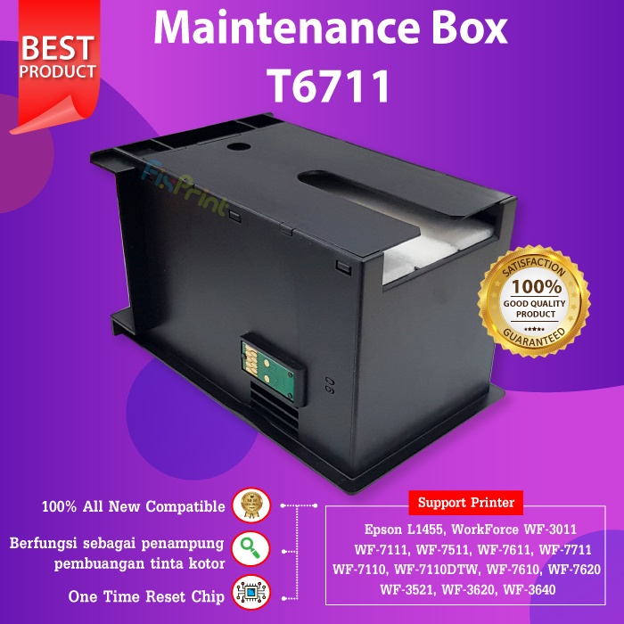 Maintenance Box Epson T6711 Compatible Printer WF7611 WF7711 WF7110 WF7610 WF3521 L1455 WF-7611 7711