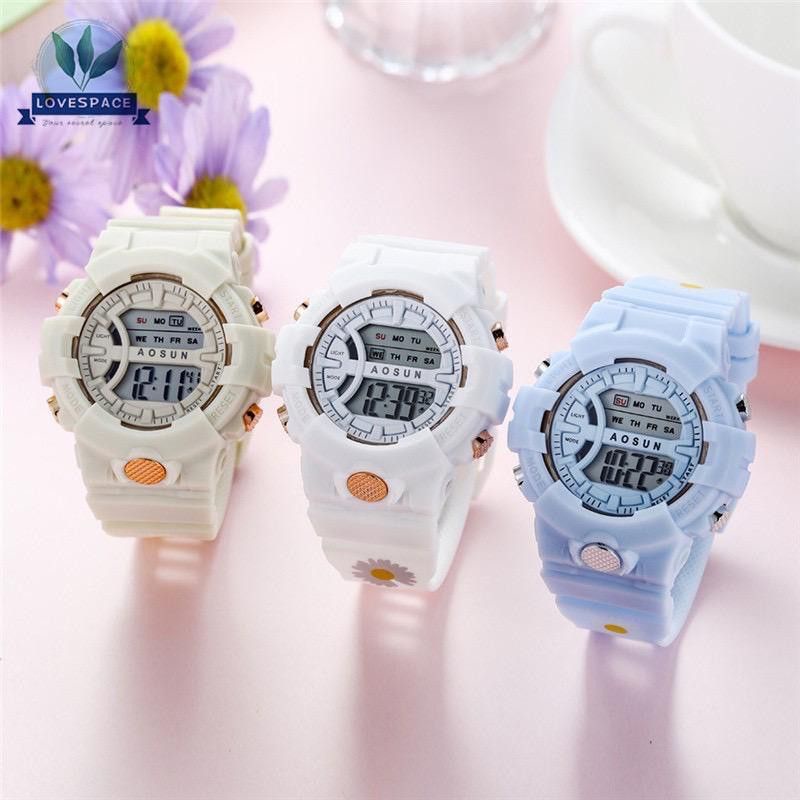 Jam Tangan Pria Wanita Digital Rubber Sport Bulat LED Motif Polos