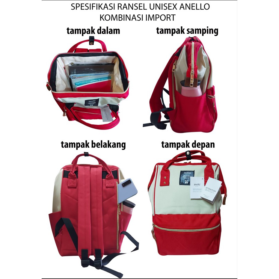 Anello Backpack Kombinasi / Tas Ransel Unisex Multifungsi / Ransel wanita