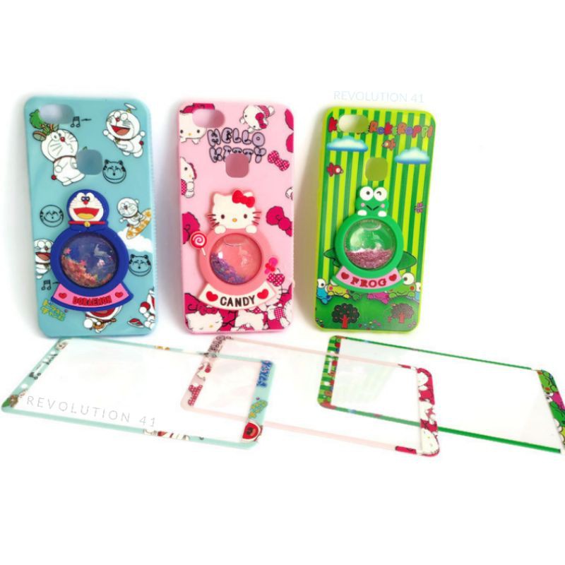 Silikon hp vivo 1718 y75 v7 karakter doraemon hello kitty keropi mickey minnie case tempered glass