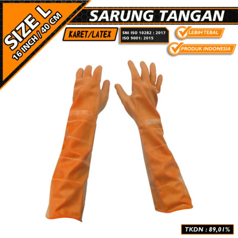 Sarung Tangan Karet latex Panjang 40 cm Merk Yutaka isi 10psg