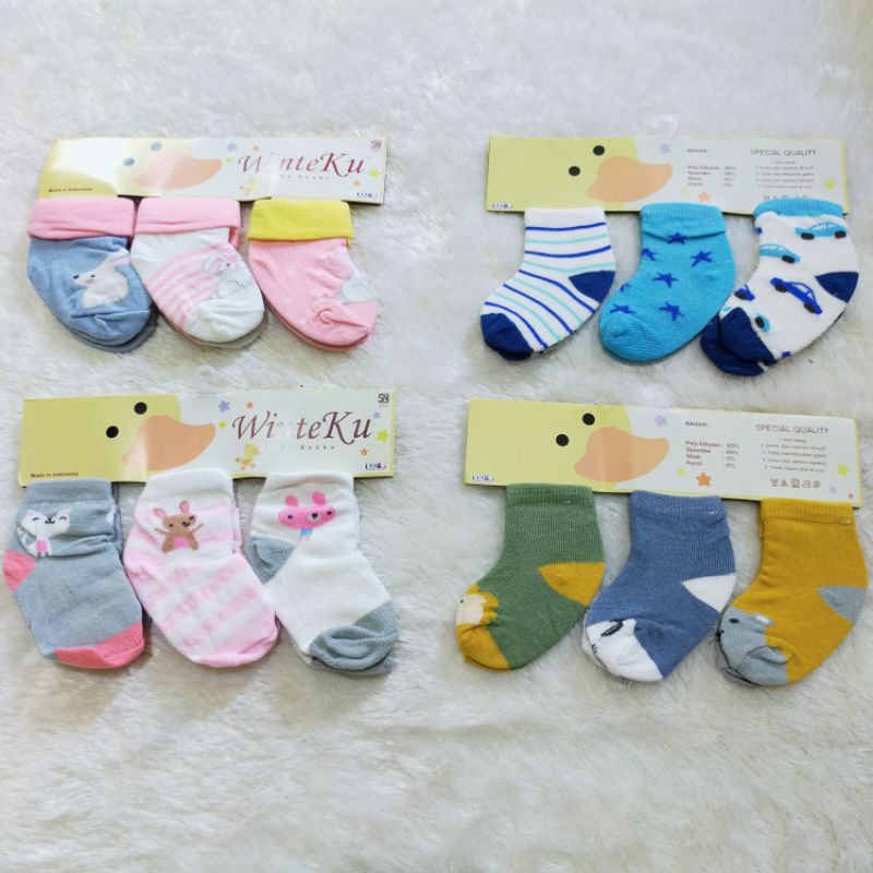 Kaos Kaki Bayi 3in1 cewek cowok Winteku Cotton Halus Baby Socks