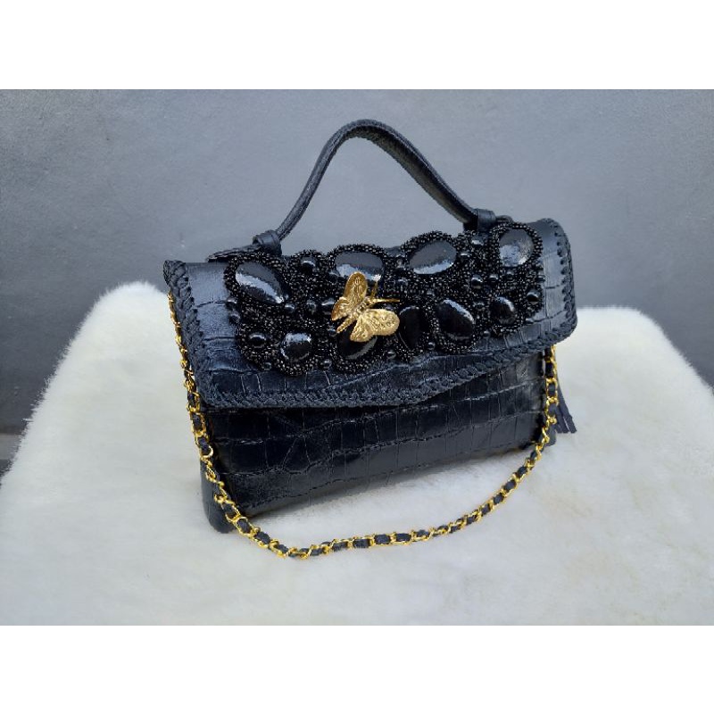 Clutch Pesta Kia Size S Warna Hitam - Clutch Model Amplop Asli Tas Kulit Sapi - Tas Pesta Kulit Sapi