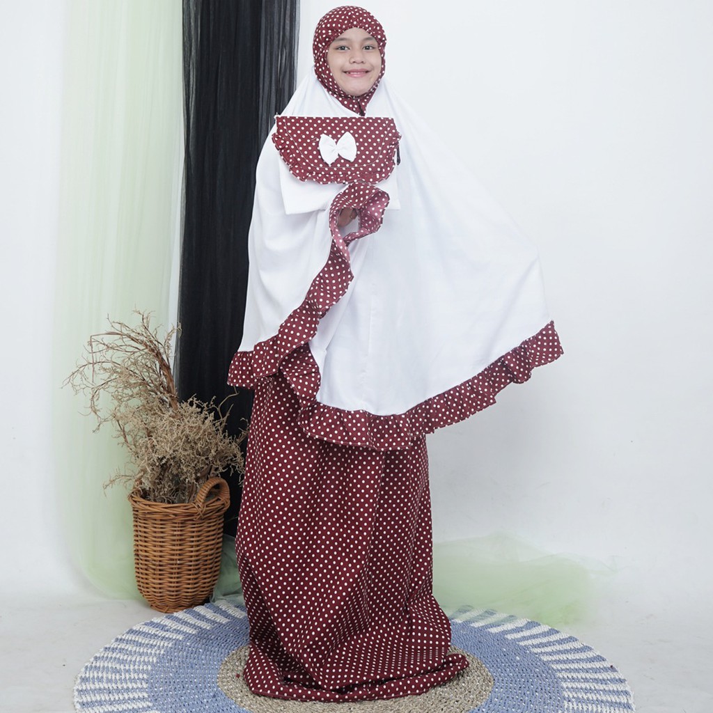 Mukena Santri Polkadot Katun Premium Kameh