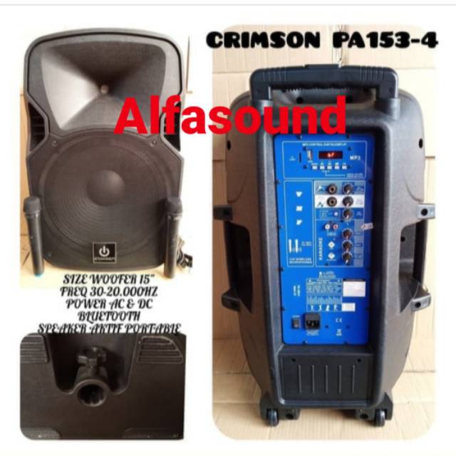 Portable Speaker Wireless Crimson PA 153-4 KIT Baru 15 Inch PA153 4