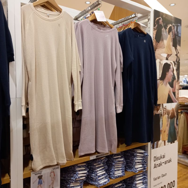 UNIQLO ORIGINAL ASLI 100% READY SALE Midi Maxi Waffle Dress Anak Perempuan Cewek