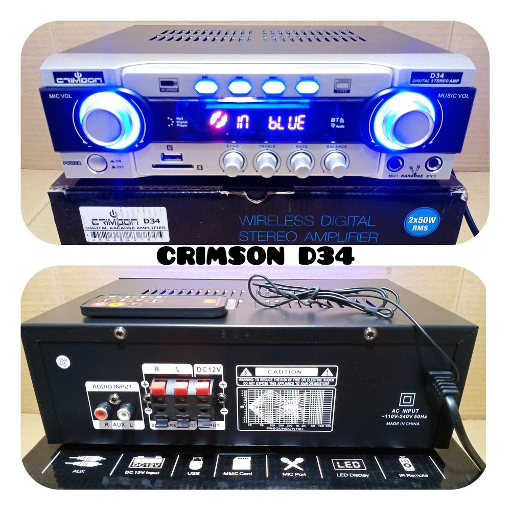 Ampli mini bluetooth crimson d34 amplifier kecil karaoke stereo d 34