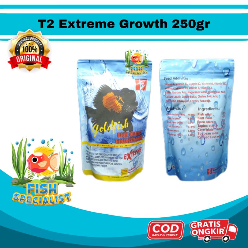 T2 Goldfish Food 250gram - Extreme Growth Pakan Ikan MasKoki Astaxanthin Pellet Mas Koki
