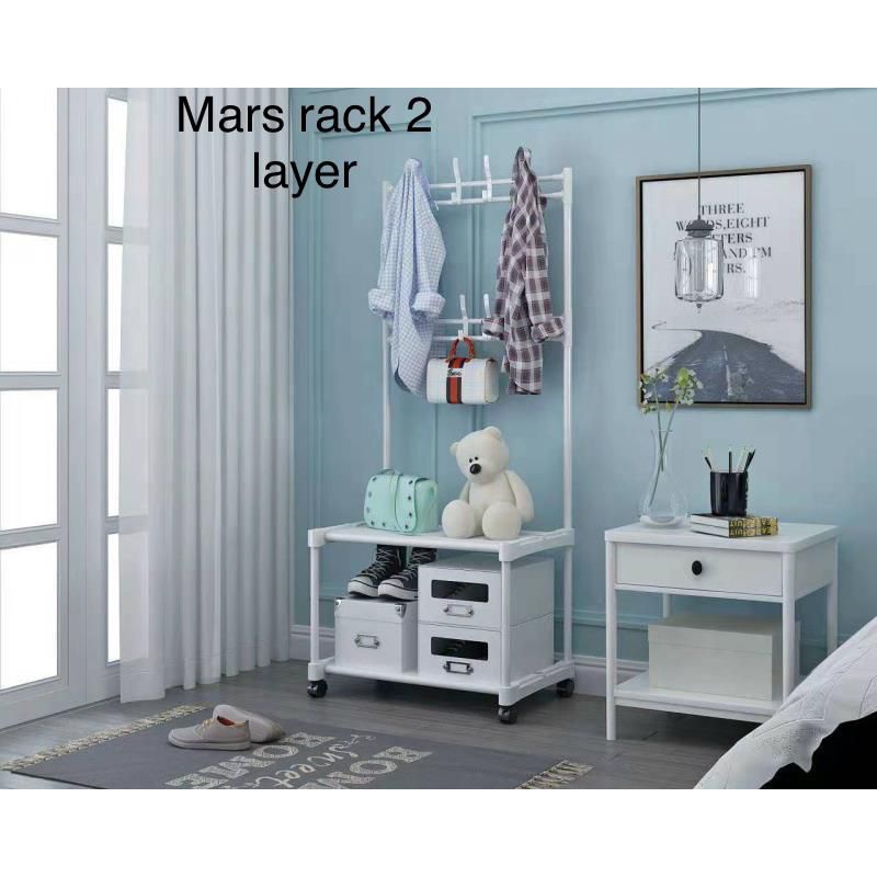 SHENAR - MARS RACK - STAND HANGER SINGLE 2 LAYER - RAK GANTUNGAN SERBAGUNA RODA - RAK GANTUNG ADA RODA