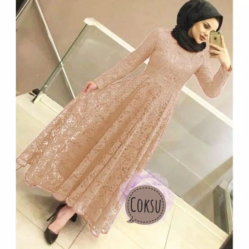 BJ - Maxi YUNI Wanita Bahan Brukat Tulang Corneli - Size M L XL XXL - Gamis Dress Pesta Kondangan - Fashion Muslim