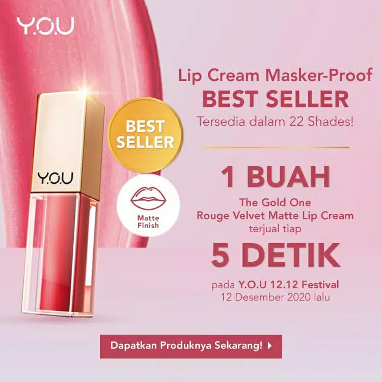 Kosmetik You The Gold One Rouge Velvet Matte Lip Cream (Quick Dry and Non-transfer / Long-Lasting)| Lipcream Lipstick Lipstik